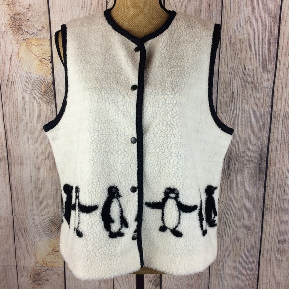 Orvis Jackets & Blazers - Orvis Black & White Fleece Penguin Snap Vest Sz M
